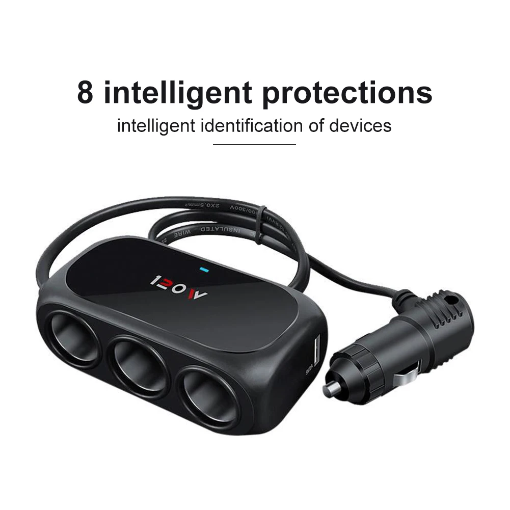 120W Προσαρμογέας φορτιστή αυτοκινήτου 12V 24V 3 Υποδοχή Αναπτήρα Splitter ΜΑΥΡΟ