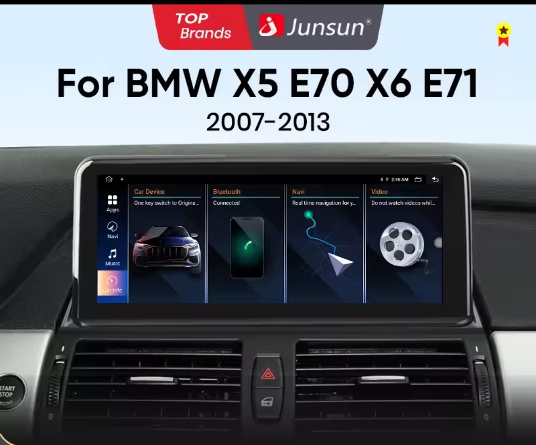 Junsun Android CarPlay/Android Auto Head Unit 6GB+128GB για BMW X5 E70, X6 E71, F15, F16 (2007–2013) με CIC – 8 Core, WiFi, BT, GPS