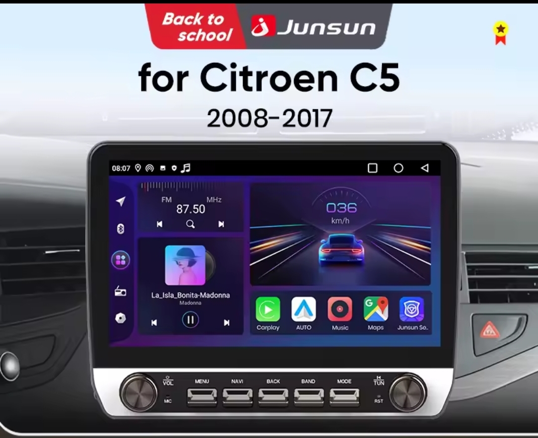 Junsun V3 Plus AI Voice Android Auto & Wireless CarPlay | 8-πύρηνο QLED | 6GB RAM + 128GB ROM | Για Citroën C5 (2008–2017)