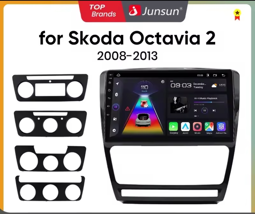 Junsun V1 Plus Android CarPlay Auto Radio 8-Πυρήνων με QLED Οθόνη 9’’ | 6GB RAM + 128GB ROM | Για Skoda Octavia 2 A5 (2008-2013)