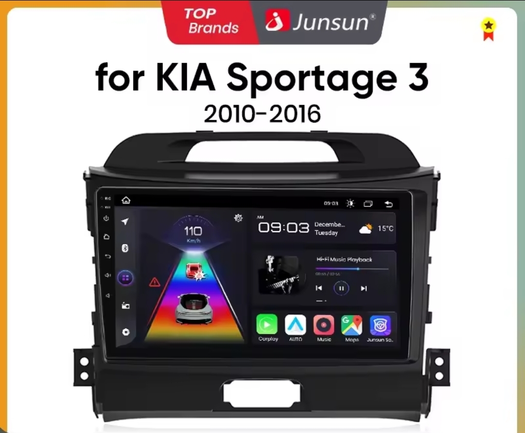 Junsun V1 Plus Android Car Stereo για KIA Sportage 3 (2010-2016), 8πύρηνο, QLED, 6GB+128GB, CarPlay & Android Auto