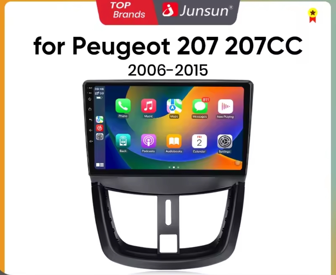 Junsun V1 Plus – Android CarPlay / Android Auto Multimedia Οθόνη 9’’ QLED με GPS, DSP, RDS & 5G για Peugeot 207/207CC (2006–2015)